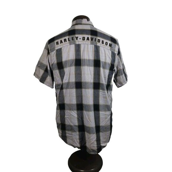 Genuine Harley Davidson Shirt Mens L Black White Plaid Spellout Logo Cotton - Picture 5 of 14